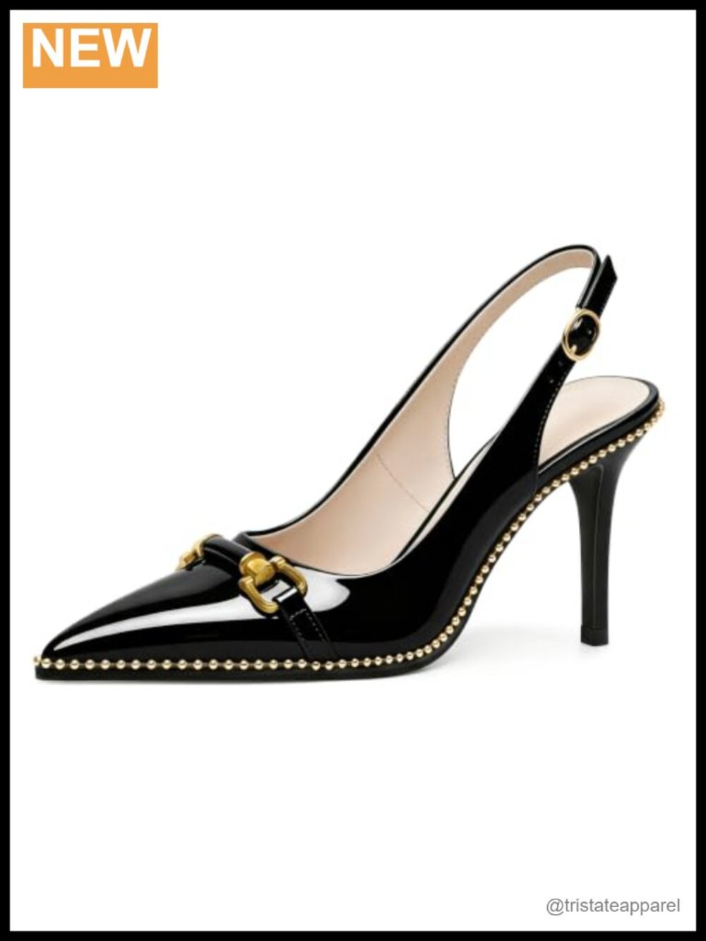 Slingback Heels Pointed Toe Stiletto High Heel Pumps Gold Beaded
